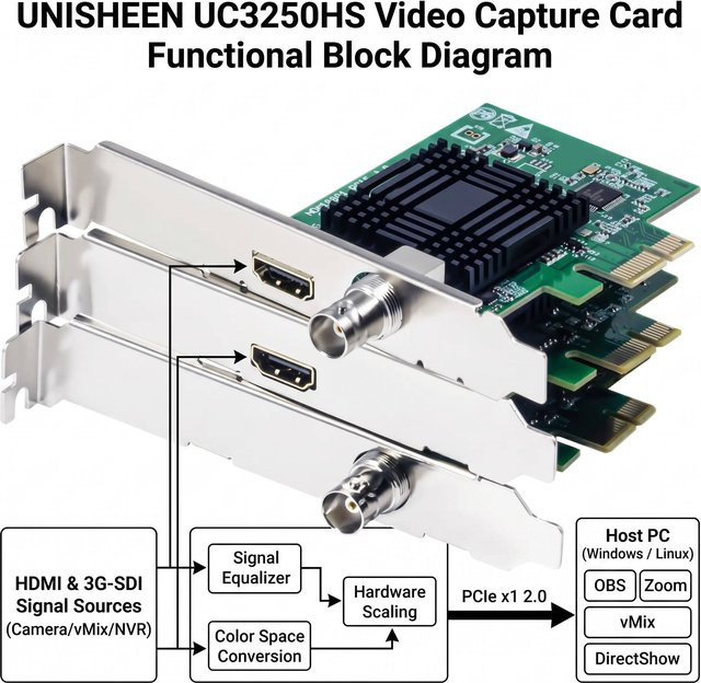 UNISHEEN Vmix OBS Streaming Live-Übertragung PCIe Video-Capture-Karte mit HDMI und SDI für HD 1080P unter Linux - Bild 1