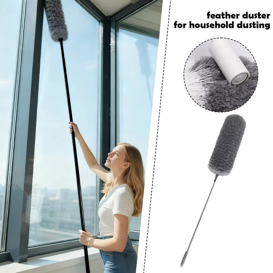 Flexibler Mikrofaser Staubwedel mit Teleskopstiel aus Edelstahl in Grau - Bild 2