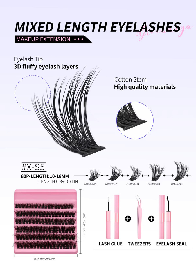 Lasvirey DIY Cluster-Wimpern-Set, natürliches Volumen, Unisex - Bild 5