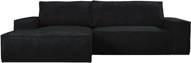 Vente-unique Schlafsofa Amelia in L-Form mit Cord-Bezug, Schwarz, Breite: 267 cm - Bild 1