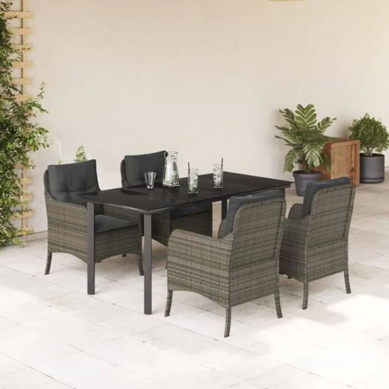5-tlg. Garten-Essgruppe aus Poly-Rattan mit Kissen in Grau von Vidaxl - Bild 1