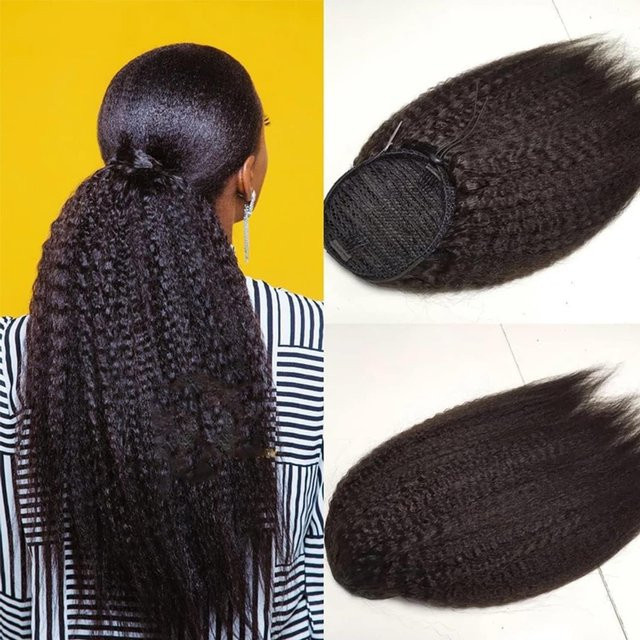 Happy Monday Kinky Straight Echthaar-Pferdeschwanz, Yaki Straight Remy, 1B - Bild 1