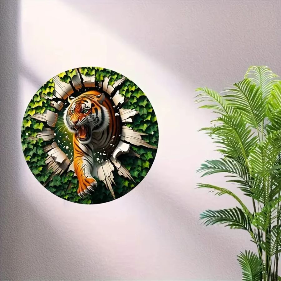 CIFBUY Aluminium-Tiger-Kunstschild aus Metall mit 3D-Effekt, Wanddekoration für Wohnzimmer und Büro, B/H: 20 x 20 cm - Bild 3