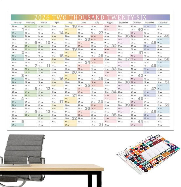 Großer Wandkalender 2026 mit 12 Monaten als vertikaler Hängeplaner in Weiß für Büro und Schule - Bild 1