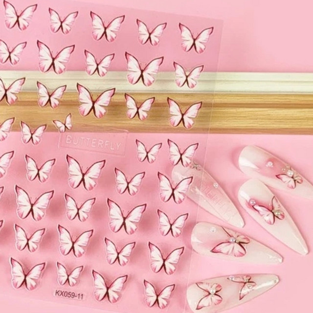 NAILFYOU Nagelaufkleber, Schmetterling, rosa weiß, glänzend - Bild 1