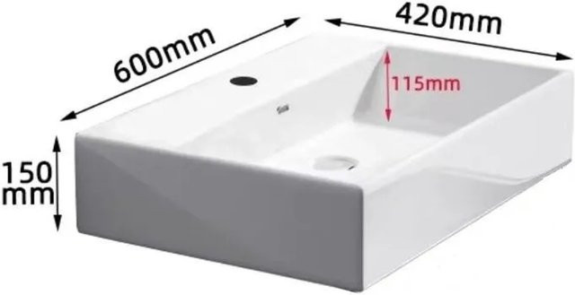 Glasdeals Aufsatz- und Wandwaschtisch AHW2015 aus Keramik, Weiß, B/T/H: 60 x 42 x 15 cm - Bild 1