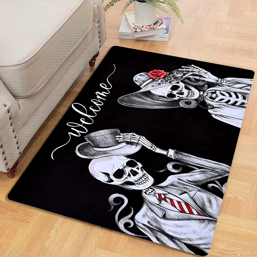 VIKAMA Halloween Teppich mit Schädel-Design, weiche Fußmatte für Wohnzimmer, Schlafzimmer oder Outdoor, Farbe: Schwarz, B/T: 60 x 40 cm - Bild 4