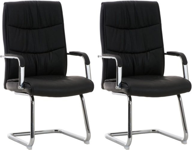 2er Set DELUKE Konferenzstühle KARO in Schwarz aus Kunstleder mit Metallgestell in Chromoptik, H x B x T: 105 x 49 x 60 cm - Bild 1