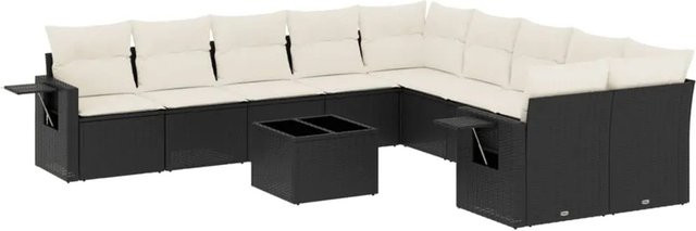 vidaXL 11-tlg. Garten-Sofagarnitur aus Poly-Rattan mit Kissen in Schwarz-Creme - Bild 1