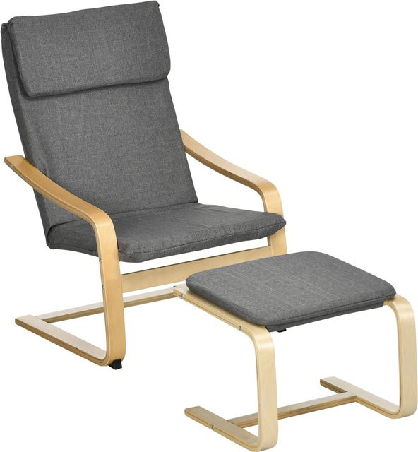 HOMCOM Relaxsessel mit Fußhocker in Grau mit Leinenbezug und Holzgestell, B/T/H: 66,5 x 80 x 99 cm - Bild 1