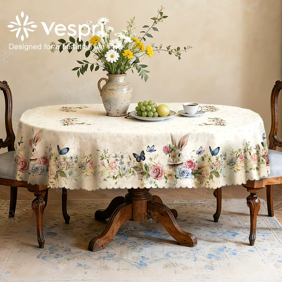 Vespri Oster-Tischdecke aus Polyester mit Blumenmuster in Weiß und Grün für runde, rechteckige oder ovale Tische - Bild 2