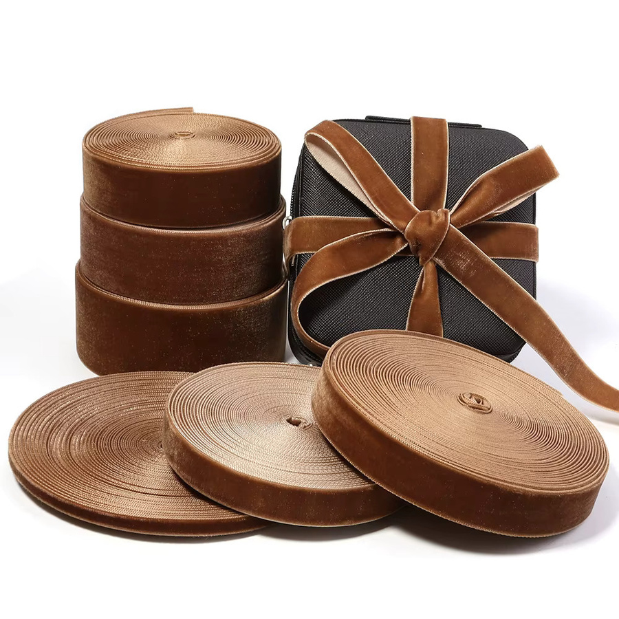 Braunes Samtband mit einseitiger Beflockung für DIY-Geschenkverpackungen und Weihnachtsdekoration, 5–10 Yards - Bild 4