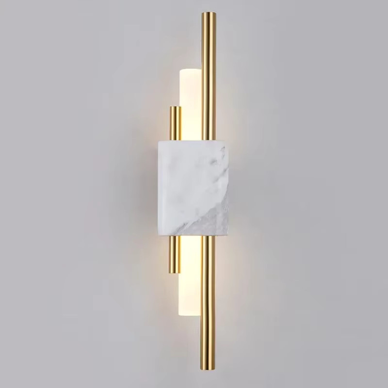Moderne LED Wandleuchte aus Marmor in Grün und Weiß mit goldenem Design für Wohnzimmer, Schlafzimmer und Flur, 6W Warmweiß - Bild 3
