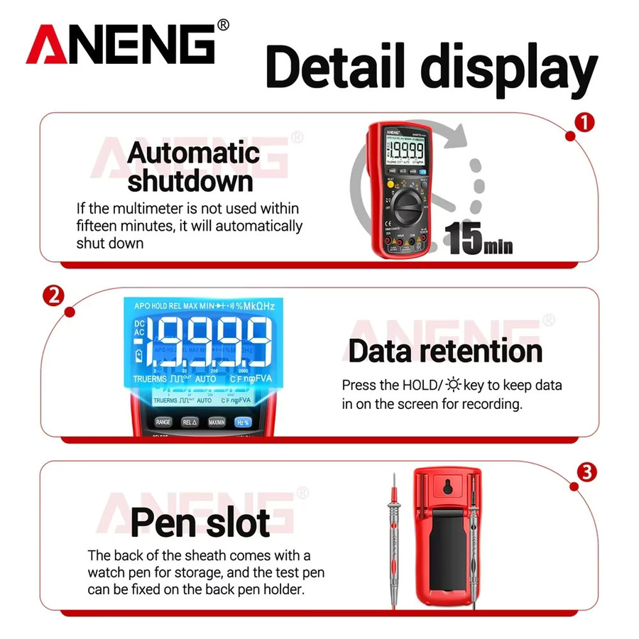 ANENG AN870 Smart Digital Multimeter mit 19999 Counts, AC Spannungstester, NCV, Kapazität und Widerstand Messgerät in Grün - Bild 5