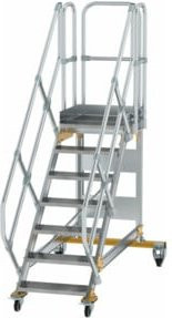 Günzburger Plattformtreppe fahrbar aus Aluminium und verzinktem Stahl, 7 Stufen, Silber - Bild 1