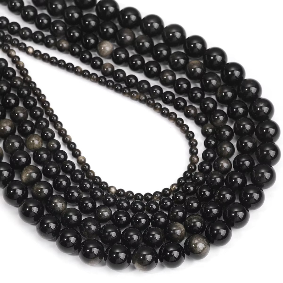 SANSWL Obsidian-Perle, rund, goldene Abstandshalter - Bild 5