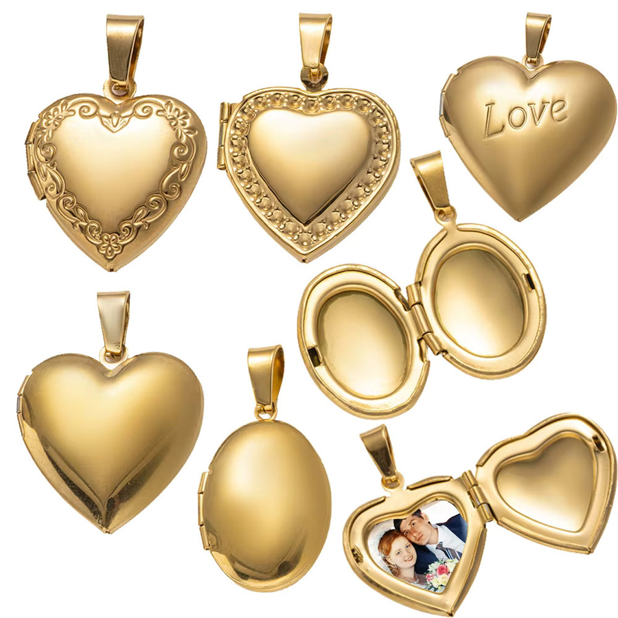 Medaillon Anhänger Herz, Edelstahl, Gold, Unisex - Bild 1