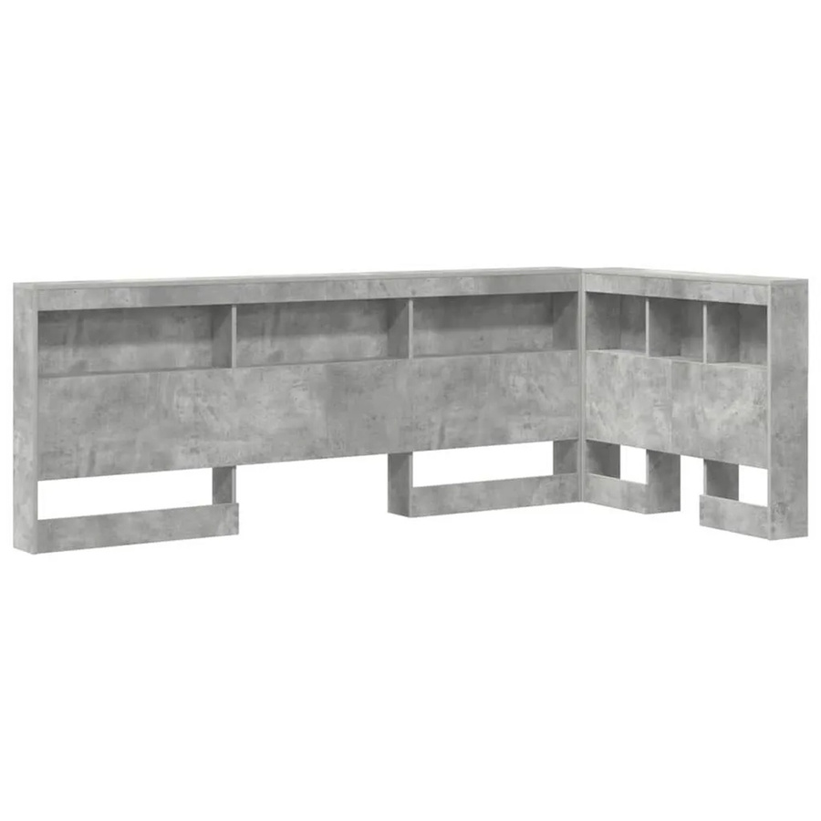 vidaXL Aufbewahrungskopfteil mit Regal in Betongrau, modernes Design mit USB-Ladeport und integriertem Ablagefach aus Holzwerkstoff und Metall, Breite: 90 cm, Höhe: 107,5 cm, Tiefe: 76,5 cm - Bild 2