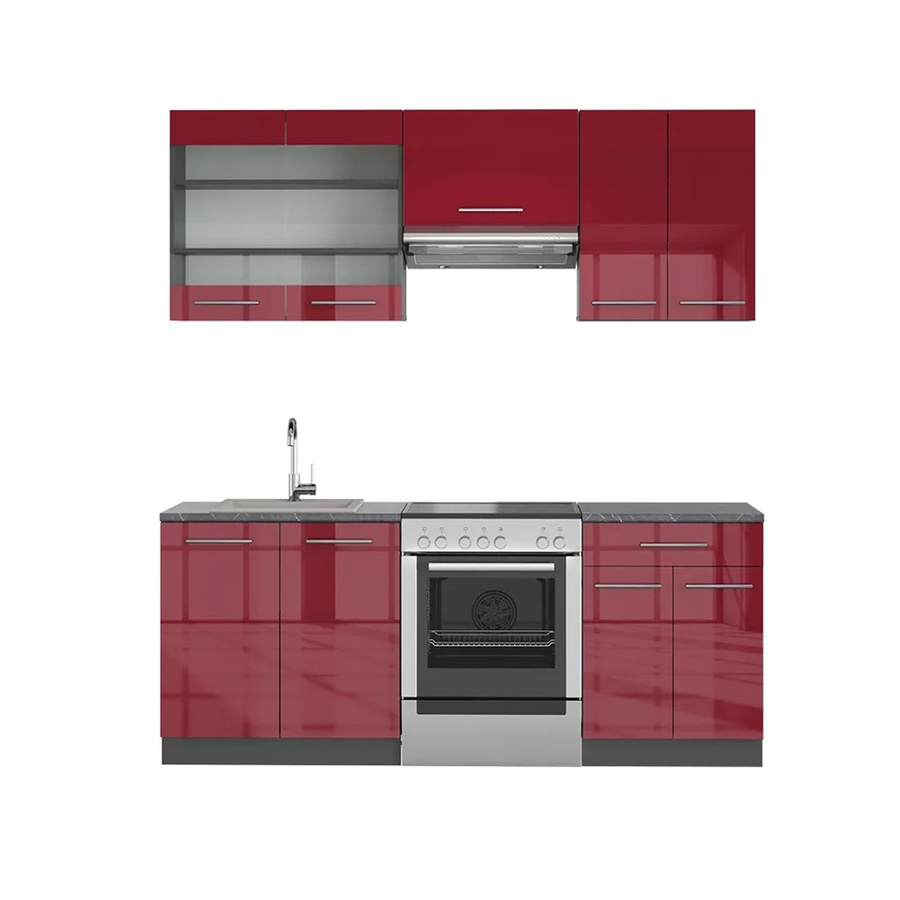Vicco Fame-Line Küchenzeile Bordeaux Hochglanz und Anthrazit, Breite: 200 cm - Bild 2