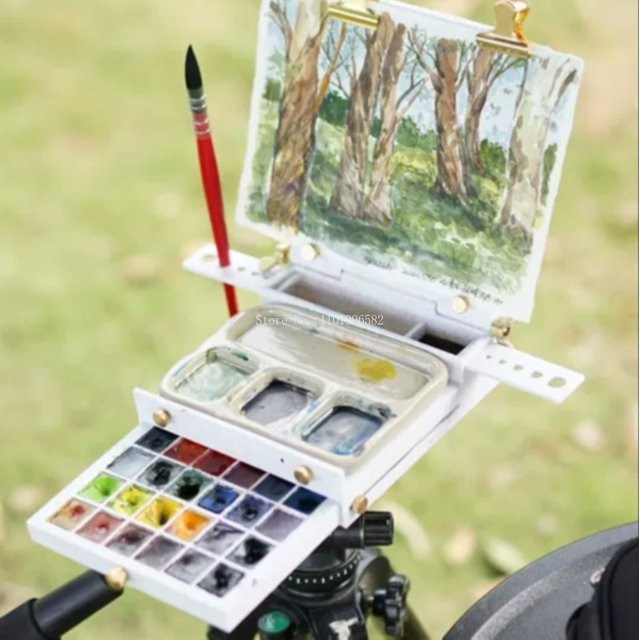 Tragbare Aquarell-Pigmentbox und Skizzen-Staffelei für Outdoor-Malerei in Weiß aus Kunststoff - Bild 1