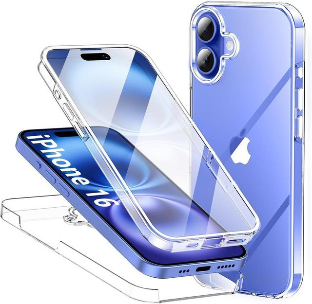 Tuiying002 360 Grad Ganzkörper Schutzhülle für iPhone 11 12 13 14 15 16 Pro Max Mini SE 2022 in Transparent aus Hart-PC und Silikon - Bild 1