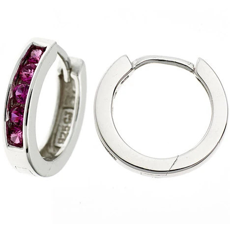 Colfem Creolen 925 Sterling Silber, 10 Zirkonia rot, Unisex - Bild 1