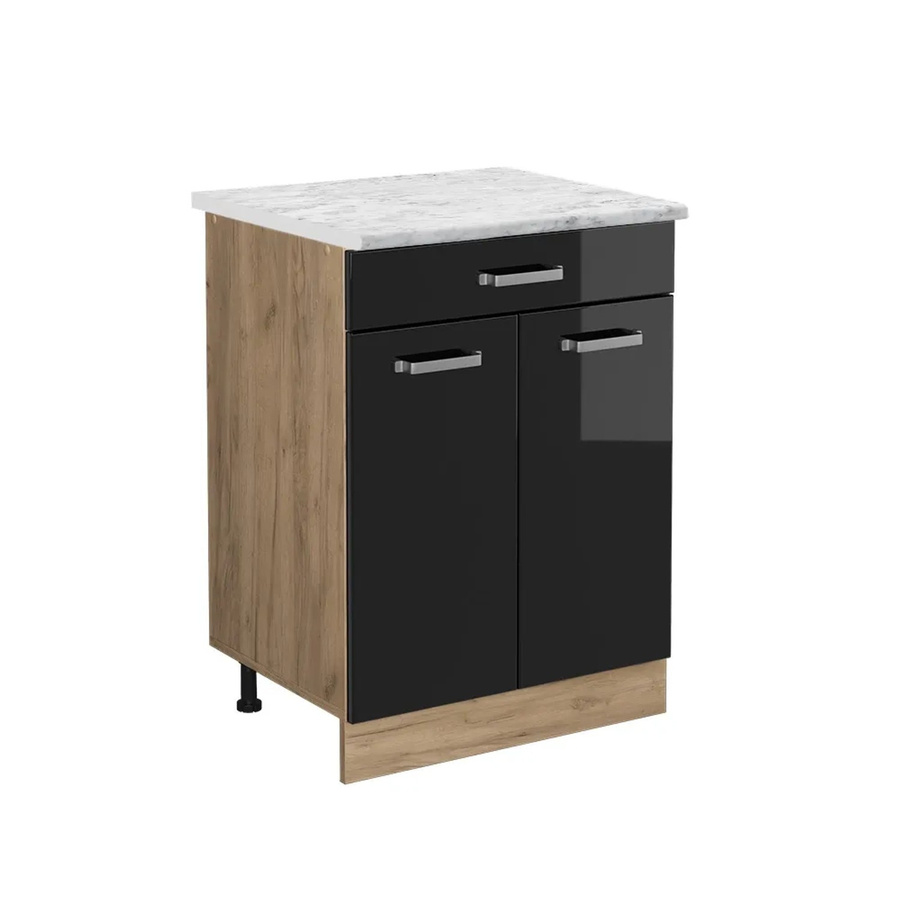 Vicco R-Line Küchenunterschrank Schubladenschrank in Schwarz Hochglanz mit Marmor-Optik, Breite: 60 cm - Bild 2