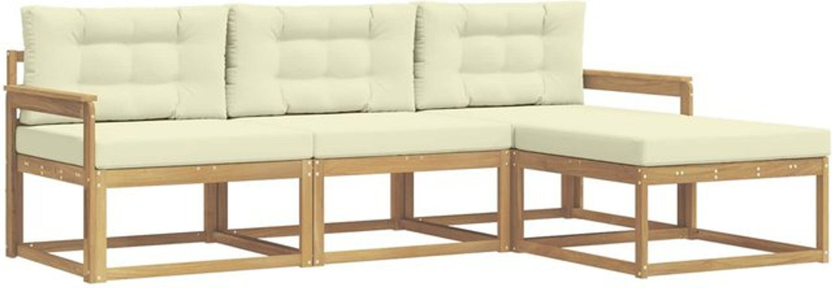 Modernes Outdoor-Sofagarnitur Set aus Akazie und Polyester mit Kissen von vidaXL, 4-teilige Loungemöbel in Weiß und Beige - Bild 1