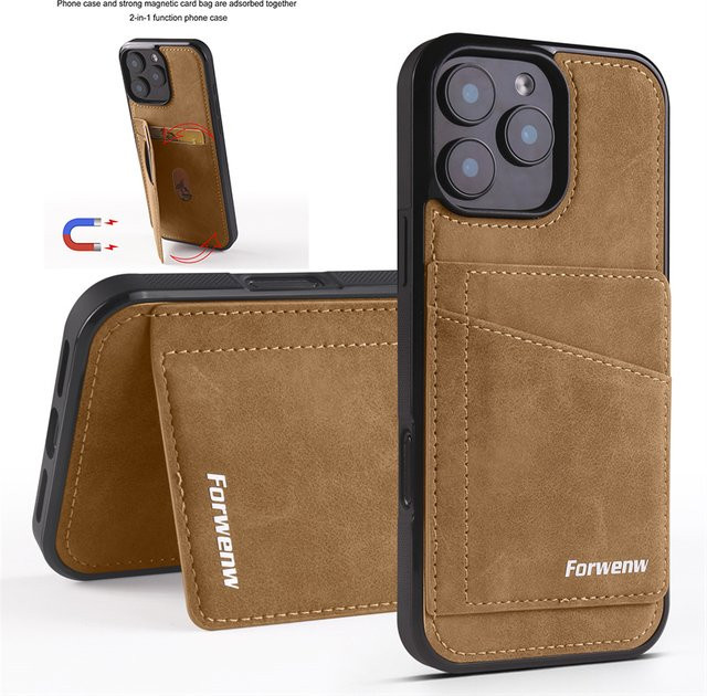 EUCAGR Leder Handyhülle mit Kartenfach für iPhone 16 Pro Max 15 14 Plus 13 Mini 12 Mini 11 Pro Max in Braun - Bild 1
