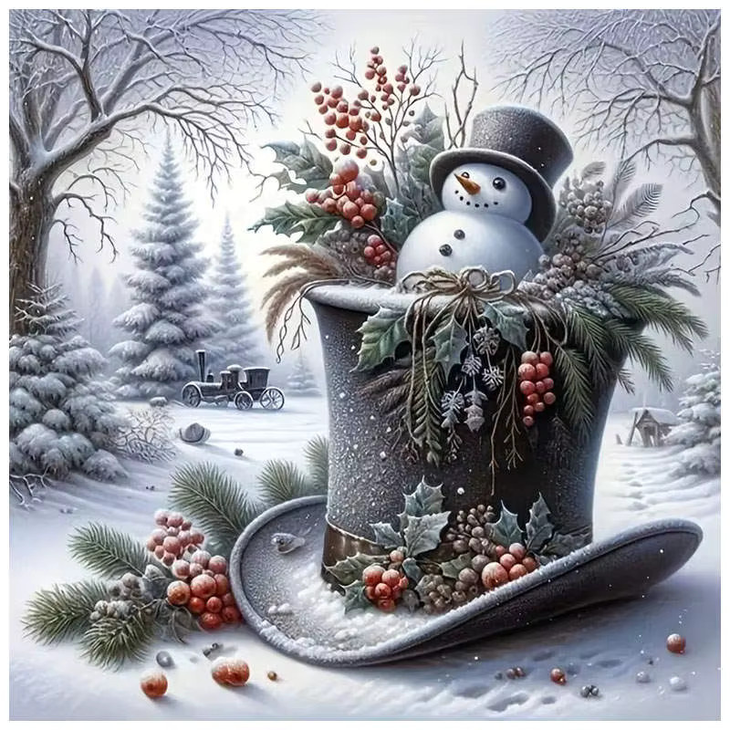 HUACAN Diamant-Malerei Set Winterwunderland mit Schneemann und Kristallperlen, B/H: 20 x 20 cm - Bild 5
