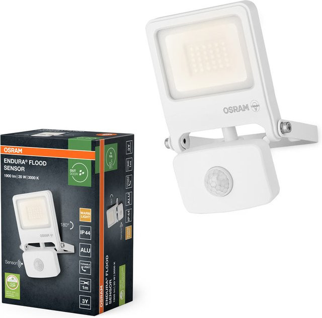 Osram Endura Flood LED-Fluter mit Bewegungsmelder und Dämmerungssensor, 20W, 1800 Lumen, 3000K Warmweiß, IP65, Weiß - Bild 1