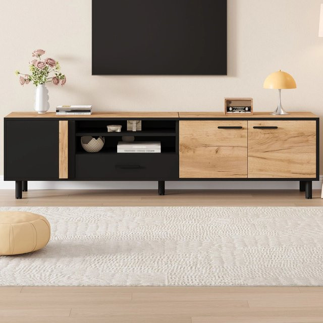 Merax TV Lowboard Modern in Schwarz und Braun mit 3 Türen und 1 Schublade, B/T/H: 180 x 32,5 x 50 cm - Bild 1