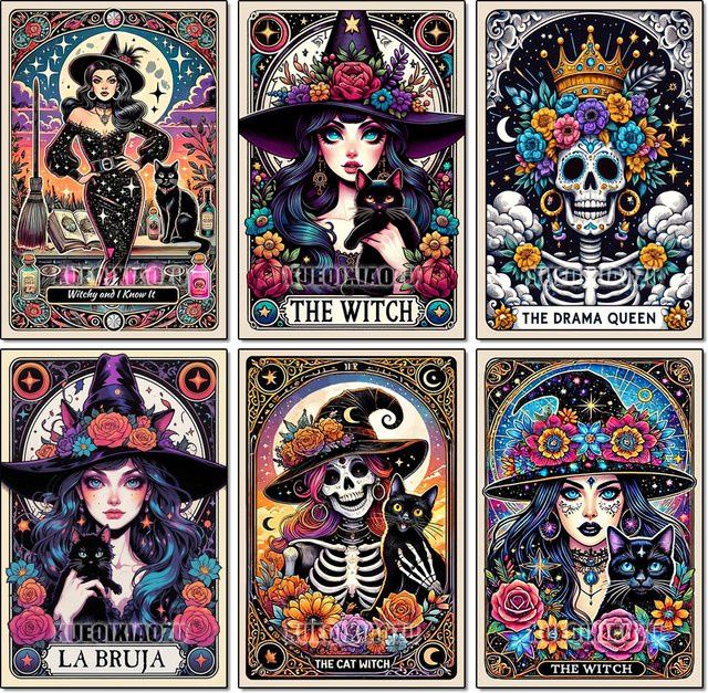 QIZITENG Diamantmalerei Set Hexe Tarot Motiv als DIY Mosaik Kunst Set in Multicolour - Bild 1