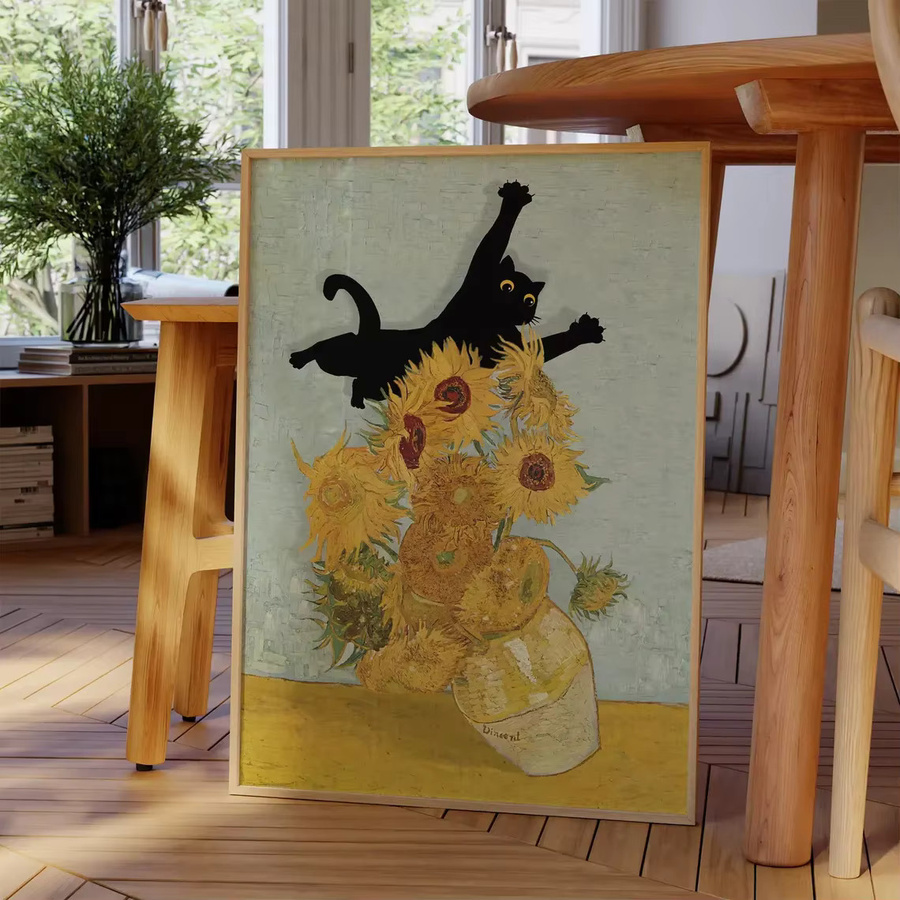 Poster mit schwarzer Katze im Van Gogh Sonnenblumen Stil von SHENCHEN, Mehrfarbig - Bild 2
