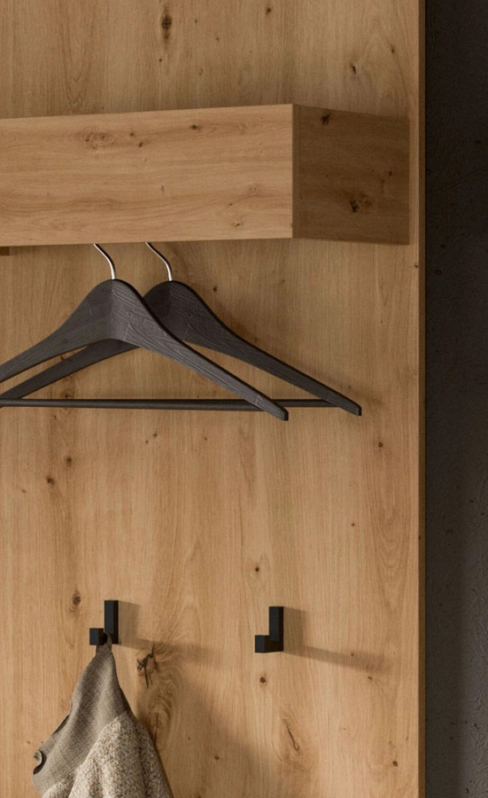 4-tlg. Garderobe Set Borga von Inn.Furn in Weiß und Eiche mit Spiegel, Bank, Schuhschrank und Paneel, Höhe: 205 cm - Bild 3