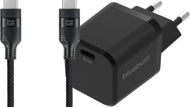 BlueBuilt Power-Delivery-Ladegerät 30 W mit 3 m USB-C-Nylonkabel in Schwarz - Bild 1