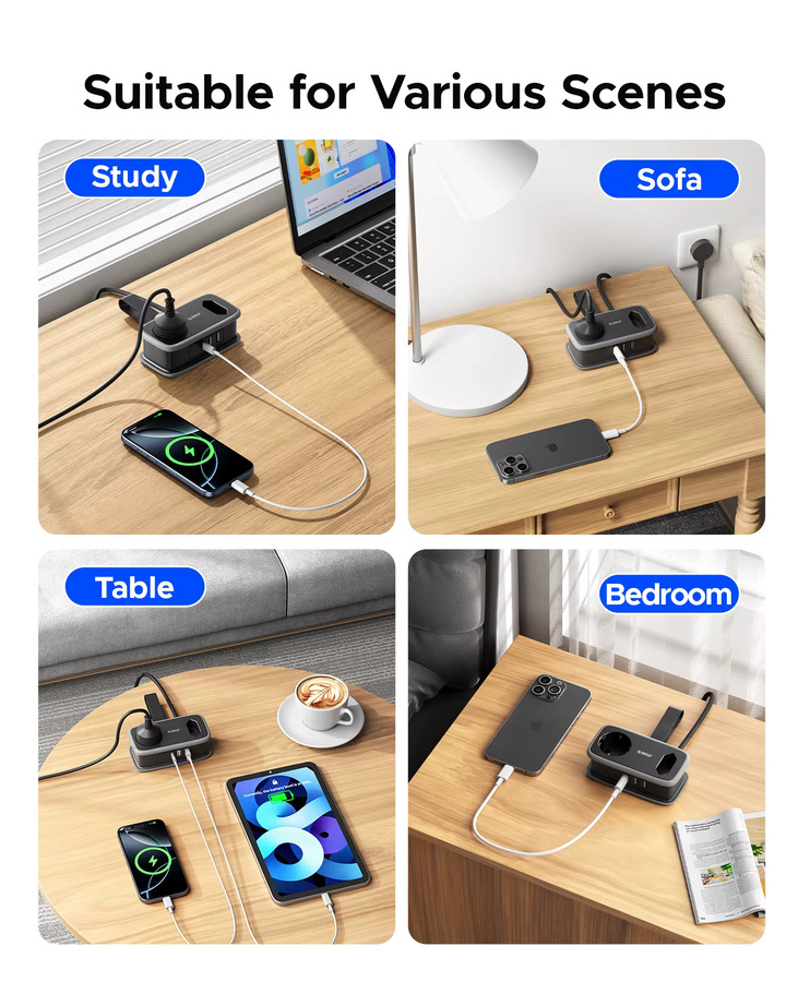 ORICO Reise-Steckdosenleiste mit 2 AC- und 3 USB-Anschlüssen, 5-in-1 Lade-Smart-Steckdose mit 1,1 m Verlängerungskabel - Bild 6