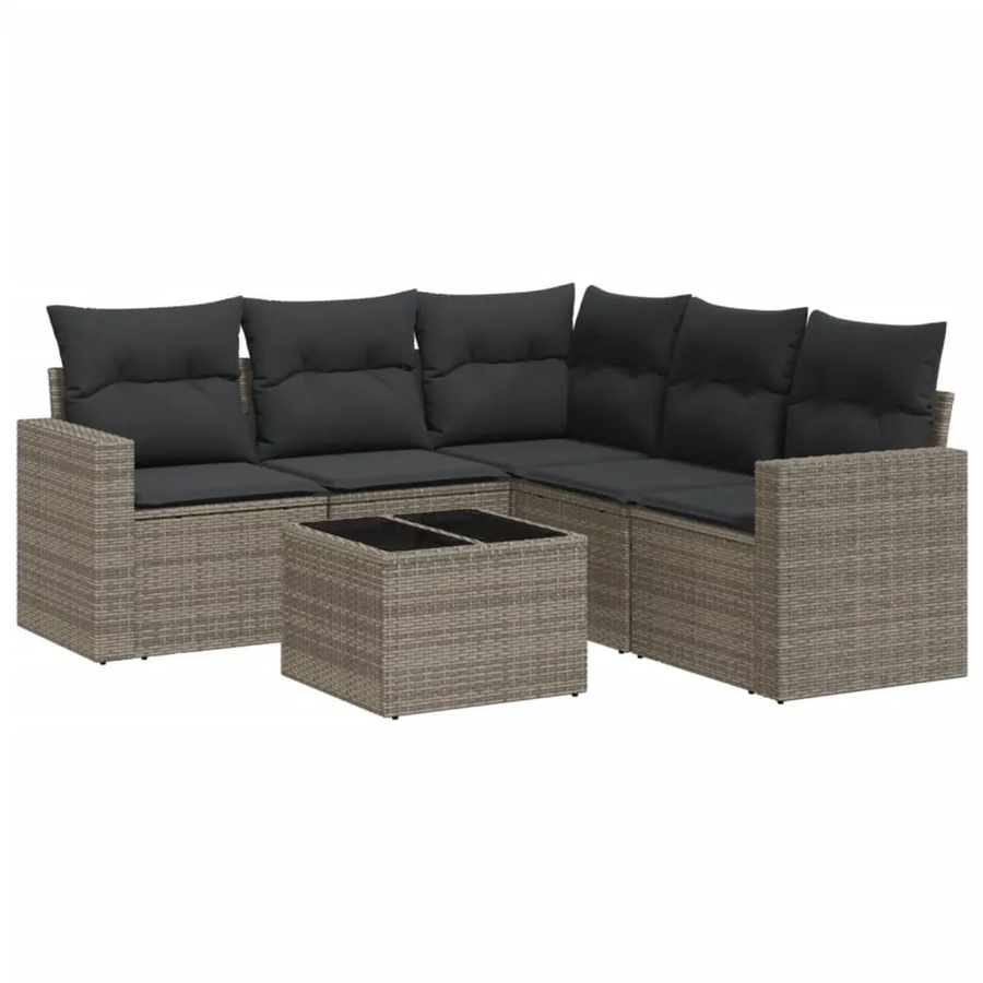 vidaXL 6-teilige Garten-Sofagarnitur in L-Form aus grauem Poly-Rattan mit Kissen und pulverbeschichtetem Stahlgestell - Bild 2