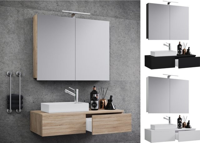 VCM 3-teiliges Badezimmer-Set Gudas SC mit Unterschrank, Waschbecken aus Keramik und Spiegelschrank aus Glas für dein Gästebad - Bild 1