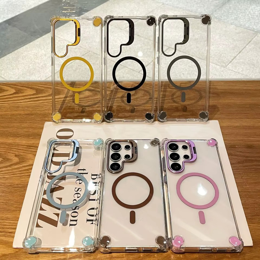 LICOERS Magnetische Schutzhülle für Samsung Galaxy S26 Ultra und S26 Plus, Kristallklare Stoßfeste Luftpolster-Hülle mit MagSafe und Kameraständer, Transparent/Lila - Bild 2