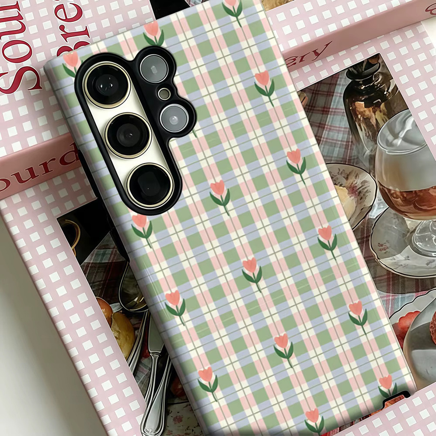Stoßfeste Samsung Galaxy Handyhülle mit kariertem Tulpen-Gitter-Design in Multicolour für Galaxy S25 Ultra, S24 und S23 Ultra Plus - Bild 3