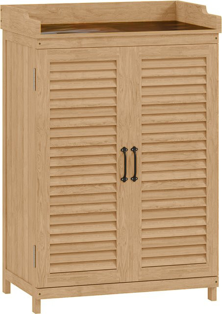 Outsunny Gartenschrank aus Tannenholz in Gelb mit Lamellentüren und Ablagen, B/T/H: 65,5 x 40 x 98,5 cm - Bild 1