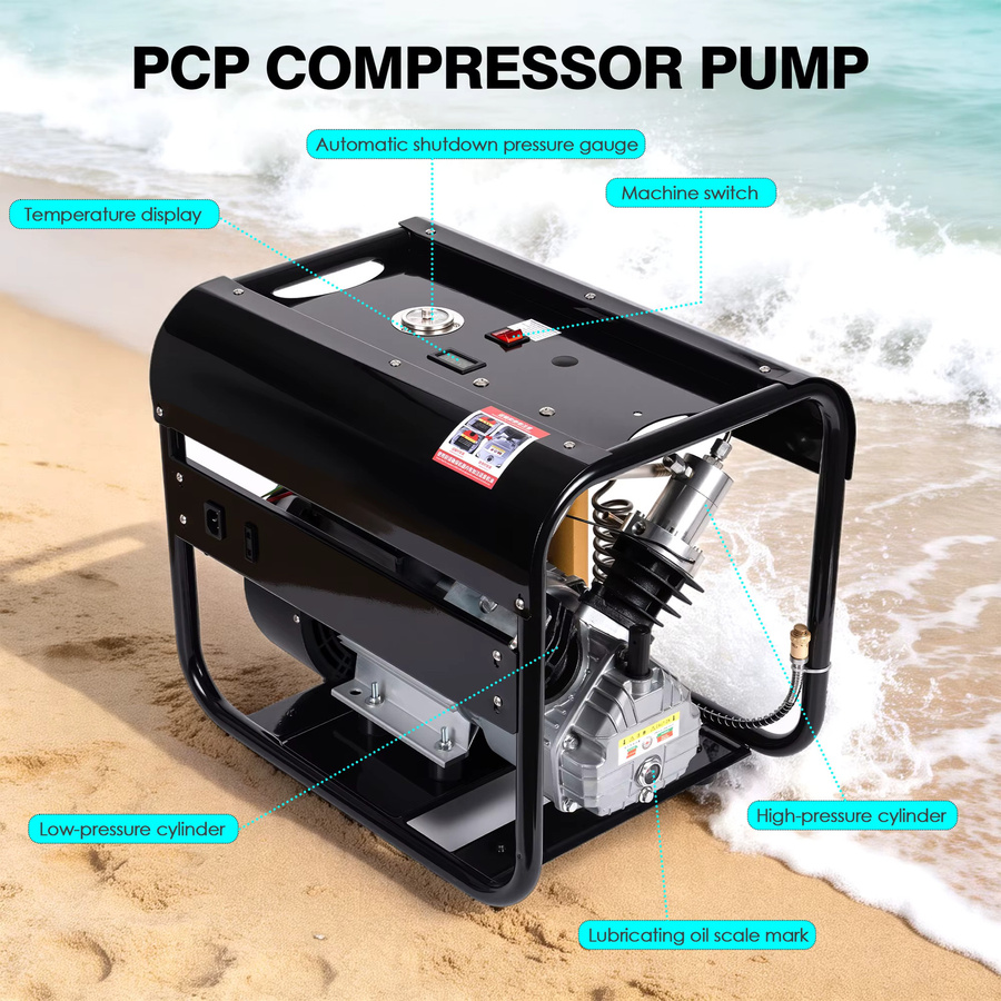 TUXING PCP Luftkompressor Hochdruck 300 Bar 4500 Psi Tauchkompressor mit eingebautem Filter und Auto-Stopp für 6,8l Tauchflaschen in Schwarz - Bild 7