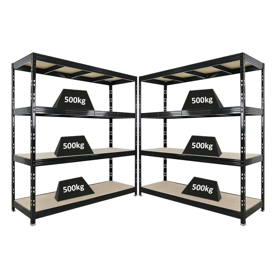 PROREGAL Rhino Schwerlastregal Set aus 2 Stück, Schwarz, 4 Spanplatten-Ebenen, B/T/H: 200 x 60 x 200 cm, Fachlast 500 kg - Bild 2