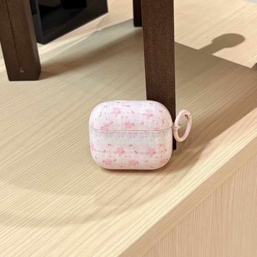 Rosa Spitzenhülle mit Karomuster und Ring für Apple AirPods Pro 1 2 3 4 - Bild 2