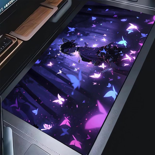 Potdemiel Mauspad Lila Schmetterling Anime Design XXL Schreibtischunterlage für Laptop und Tastatur - Bild 1