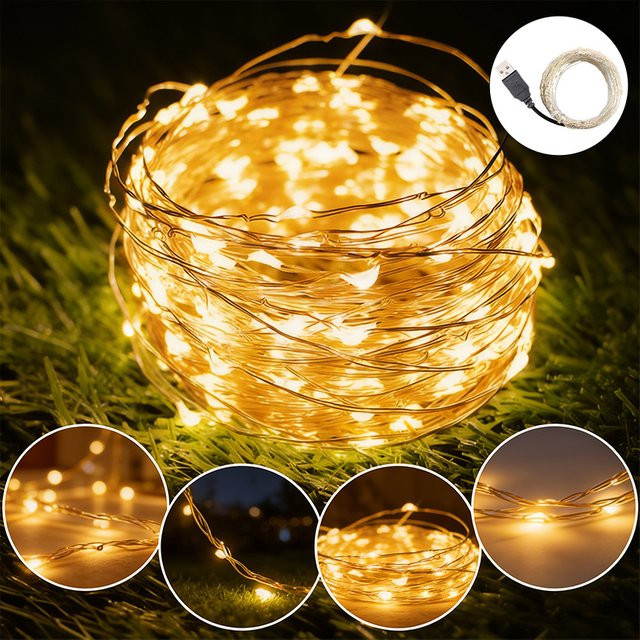 Majisu USB-LED-Lichterkette in Warmweiß für Schlafzimmer, Party und Hochzeit - Bild 1