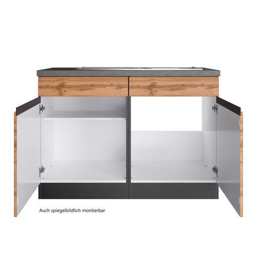 HELD MÖBEL Spülenschrank Tampa in Braun und Grau, moderner Küchenschrank mit Scharniertüren, B/H/T: 120 x 86 x 60 cm - Bild 3