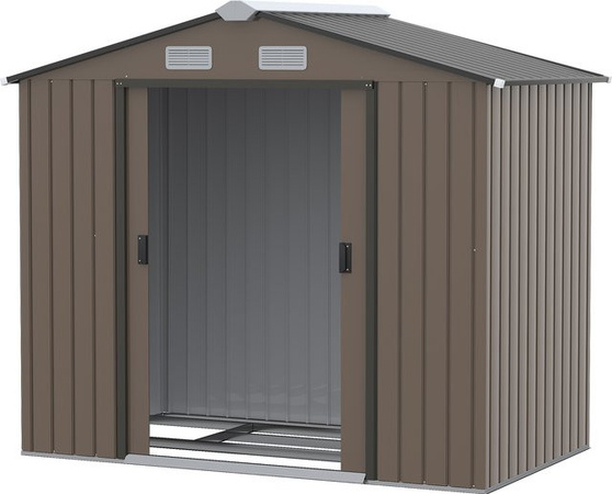 Outsunny Metallgerätehaus Aufbewahrungsschuppen aus Stahlblech mit Fundament und abschließbarer Doppeltür, Farbe: Braun, B/T/H: 130 x 213 x 185 cm