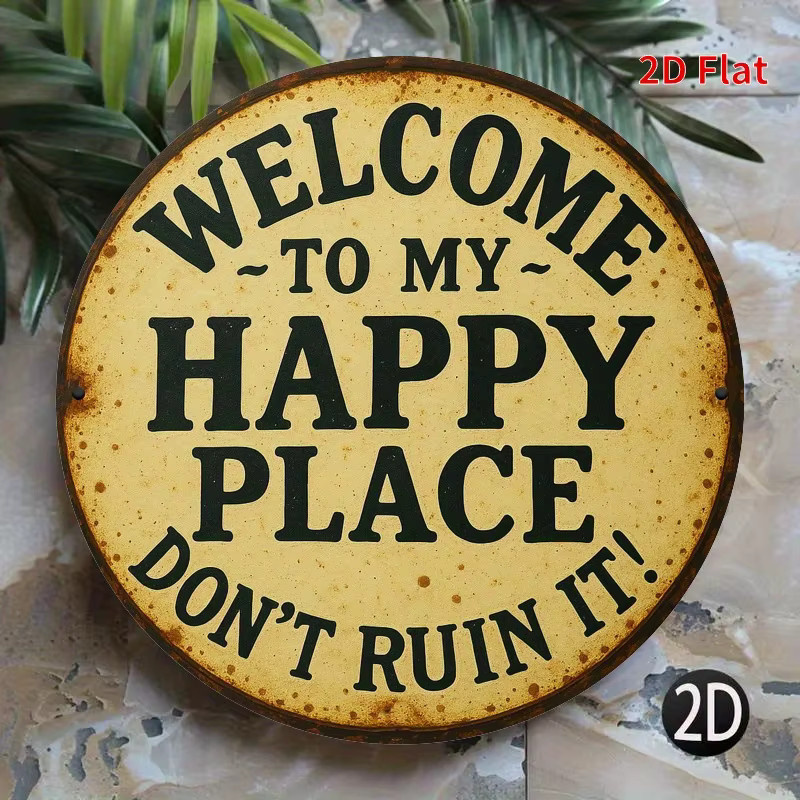 Rundes Retro-Metallschild Potdemiel Welcome to My Happy Place – Rustikale Wandkunst für Zuhause, Küche oder Garten, Durchmesser: 20 cm - Bild 5